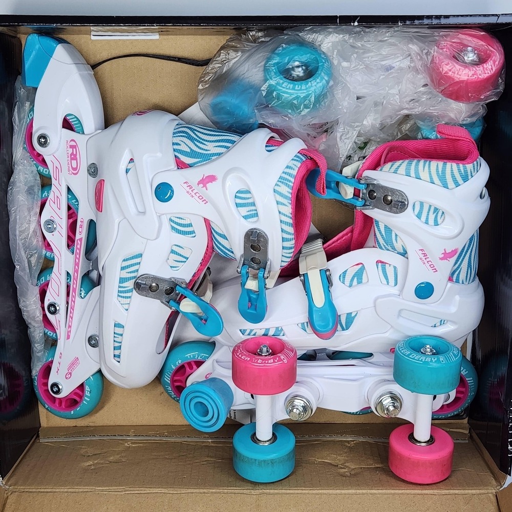 Roller Derby Falcon GTX Girls Adjustable 3-6 White Pink Inline Quad Skates Combo - Picture 9 of 16